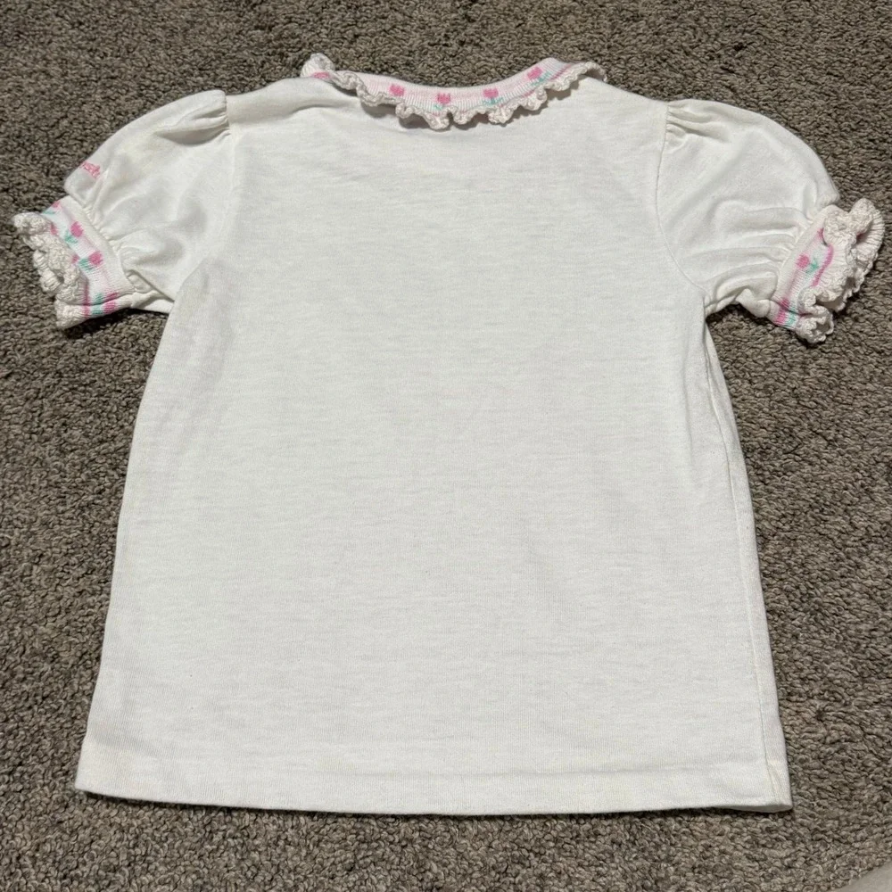Vintage OshKosh B'Gosh Girls Top 6X USA Puff Sleeve Cottagecore Shirt Tulips